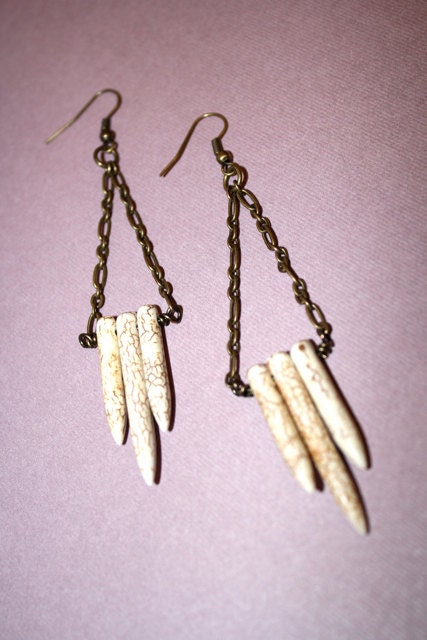White Howlite Earrings on Oxidized Brass Fashion Gifts Under 25