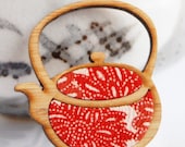 Teapot Brooch - Vintage Kimono Fabric with Bamboo