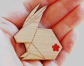 Origami Bunny Rabbit Brooch - Sustainable Bamboo and Hand Painted