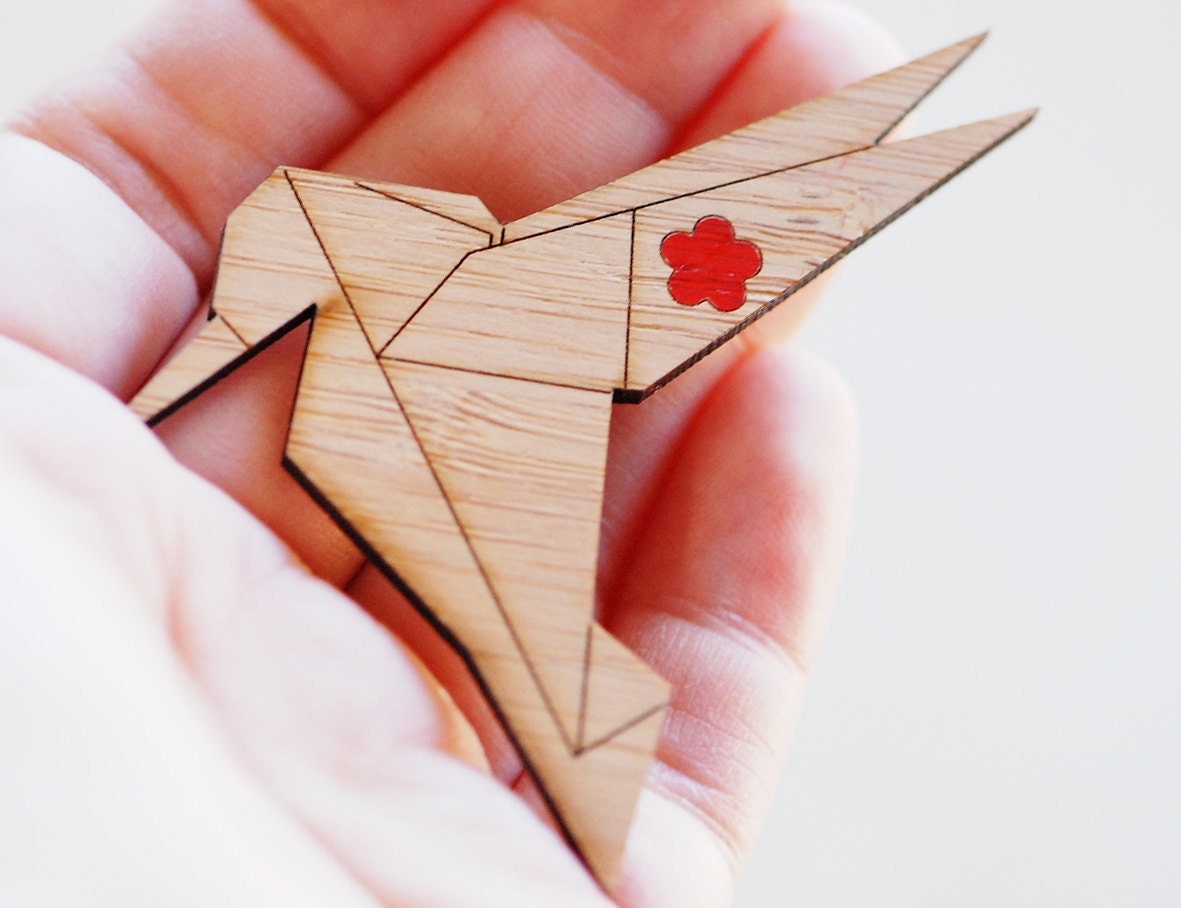 Origami Hummingbird Brooch - Sustainable Bamboo and Hand Painted