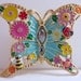 Butterfly Pendant Necklace, Aqua Pink Yellow Green Gold Flowers Butterfly Pendant, Spring Summer Fun Colorful, Mother's Day
