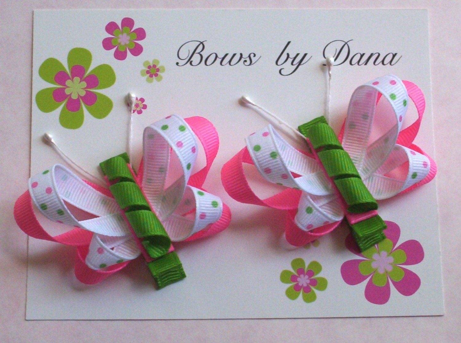 Set of 2 Butterfly Bows in Pink and Green