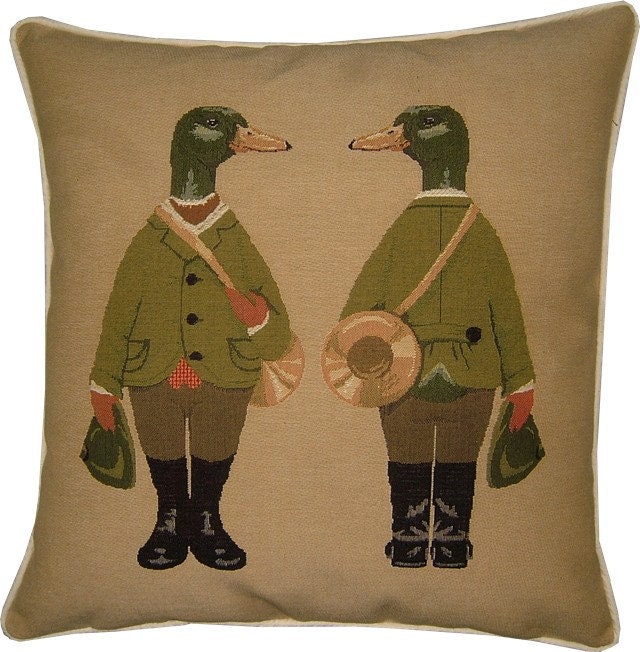 Duck in Hunting Clothes Tapestry Cushion Cover Sham