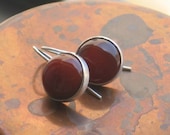 Carnelian dangle earrings, Round Carnelian gemstone earrings, sterling silver dangle earrings
