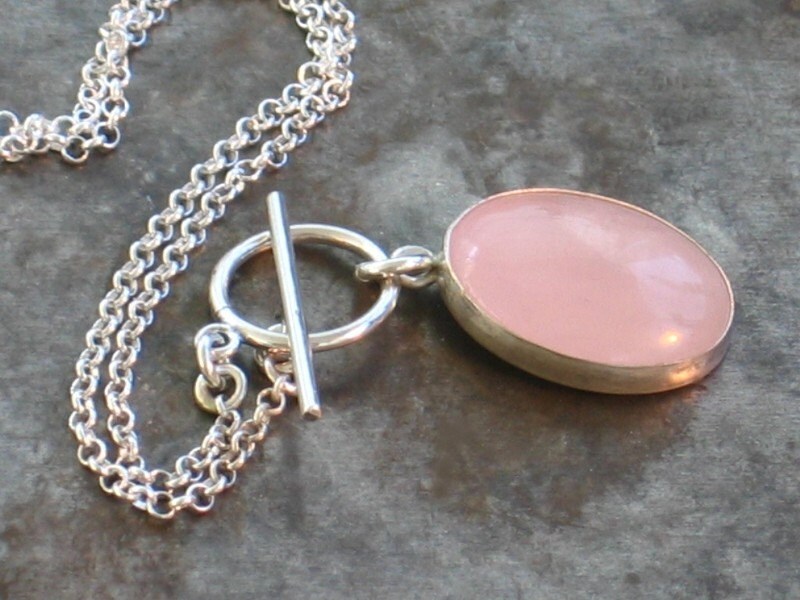 Rose Quartz necklace - sterling silver necklace - Handmade Pink oval rose quartz pendant - pink necklace