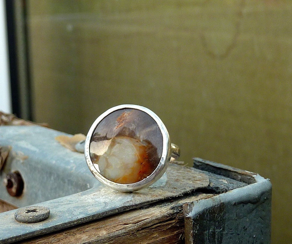 Petrified Wood Ring, Artisan Ring, Gemstone Ring, Sterling silver Ring,cocktail ring, Size 7