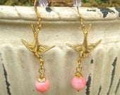 Blushing Pink Bird In Flight Earrings