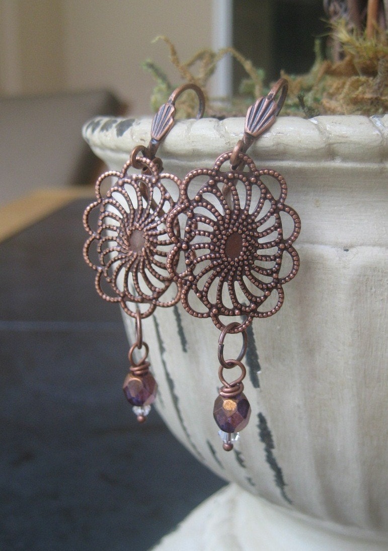 Bronze Crystal Blossom Earrings