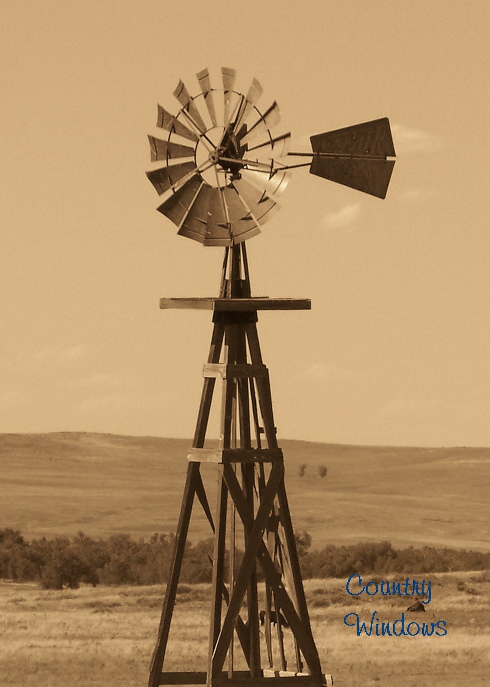 Wooden Windmill in Sepia
