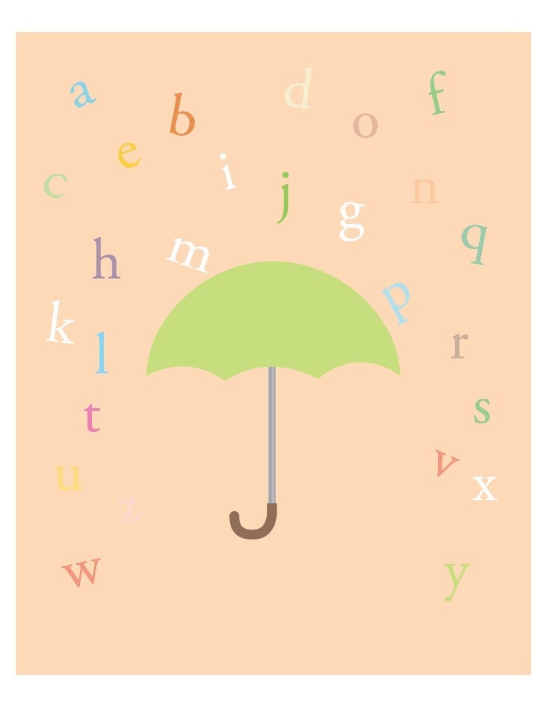Alphabet Rain - nursery art print - 8 x 10