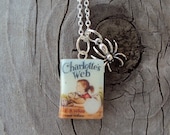 CharlottesWeb Necklace with Book Charm and Metal Spider Charm