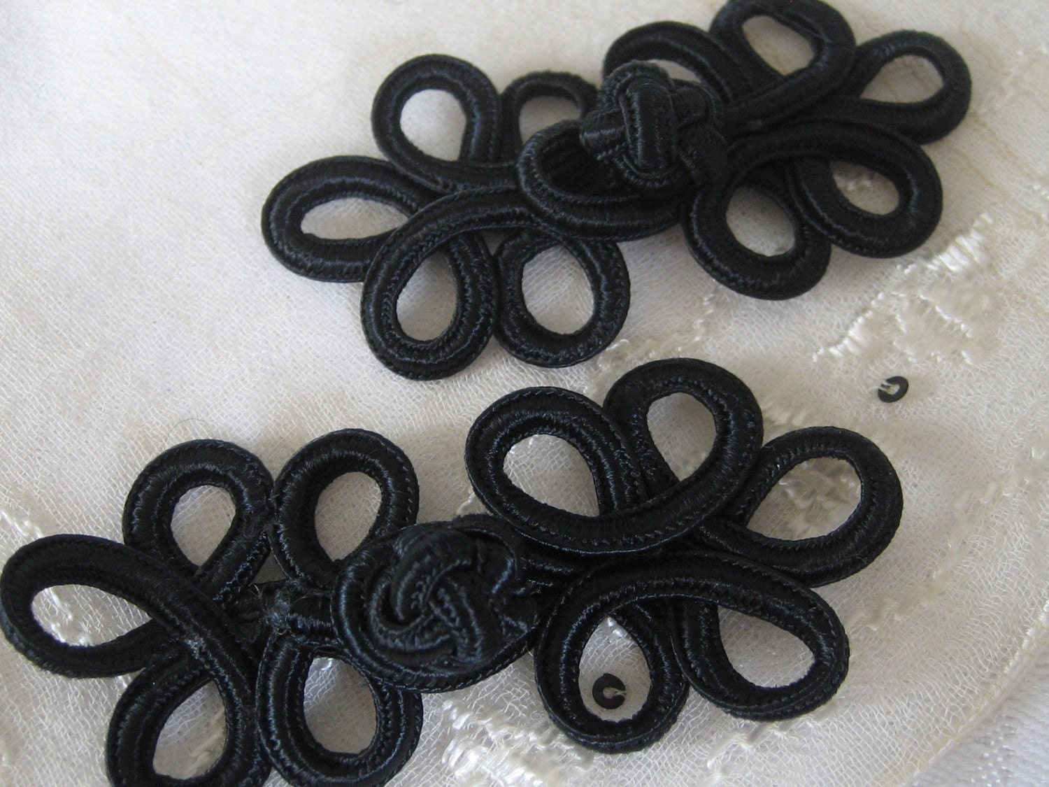 Set of 2 Black fabric Frog Closure Clasp Buckles