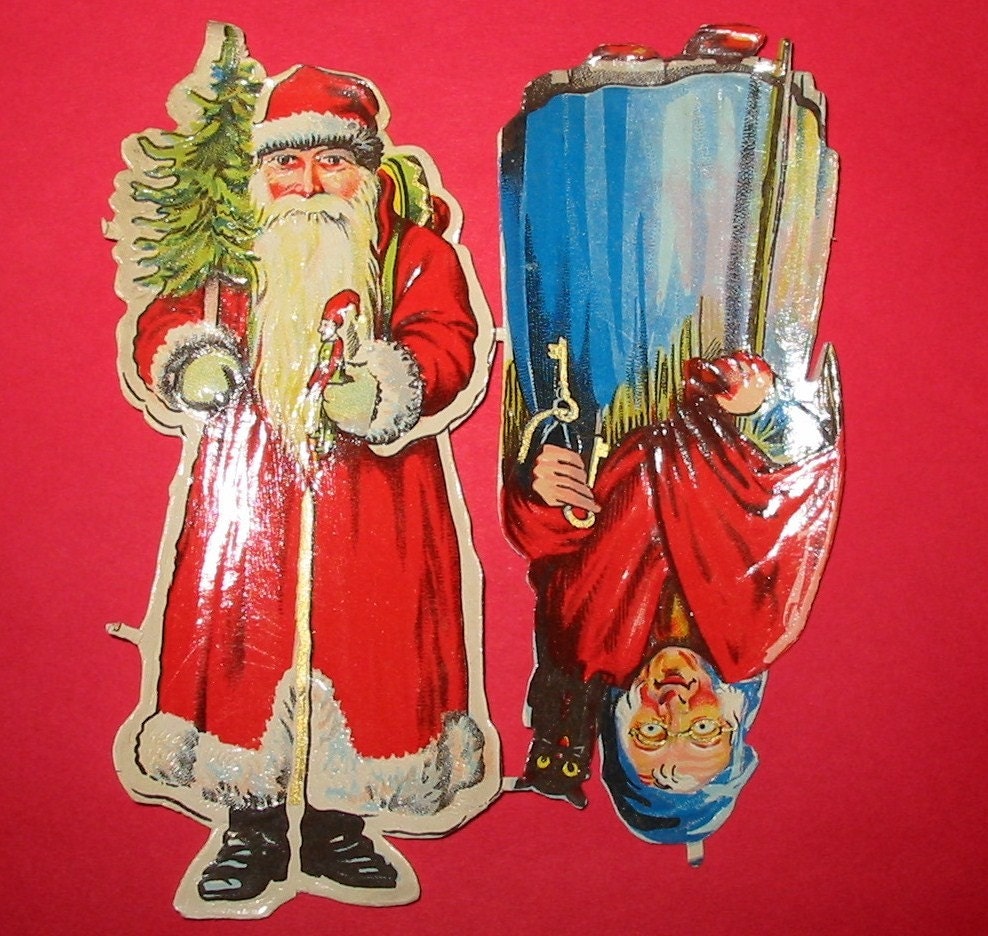 Rare Victorian Scrap Santa Xmas Witch Halloween 1930's