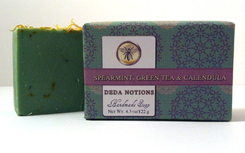 Spearmint, Green Tea, Calendula - OLIVE & SHEA BUTTER Soap - Handmade Cold Process