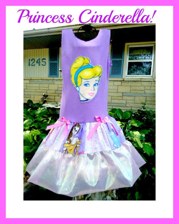 girls dress custom boutique Princess Cinderella fun appliqué knit twirl skirt Pictoral 5 6 7 8 Belle Snow White spring summer