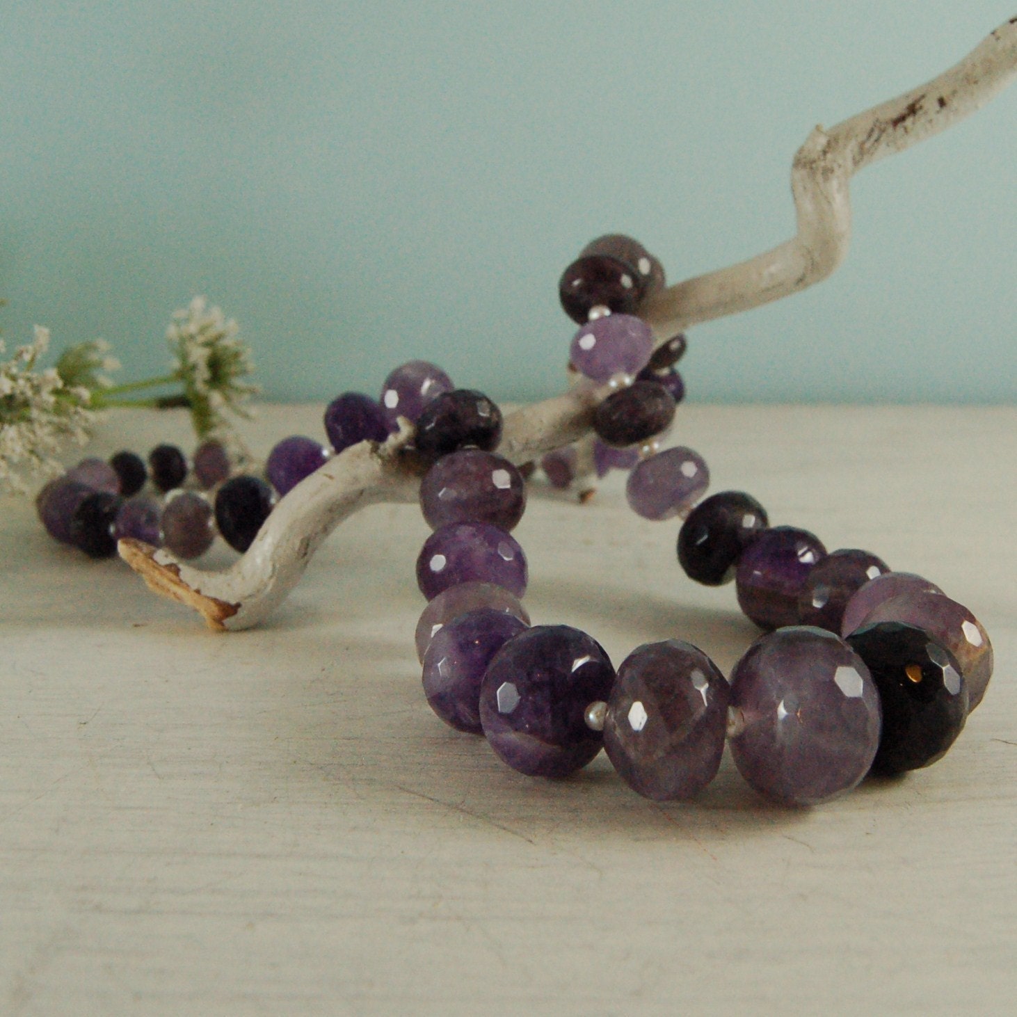 Purple Cape Amethyst Necklace Graduated Faceted Stones Silver