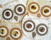 Owl  Gift Tags, cream taupe brown with button eyes