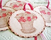 Daisy Tags, Flower Pot Tags, Planter Tags, Garden Tags, Pot of Daisies Tags, pink and brown, fuchsia and brown