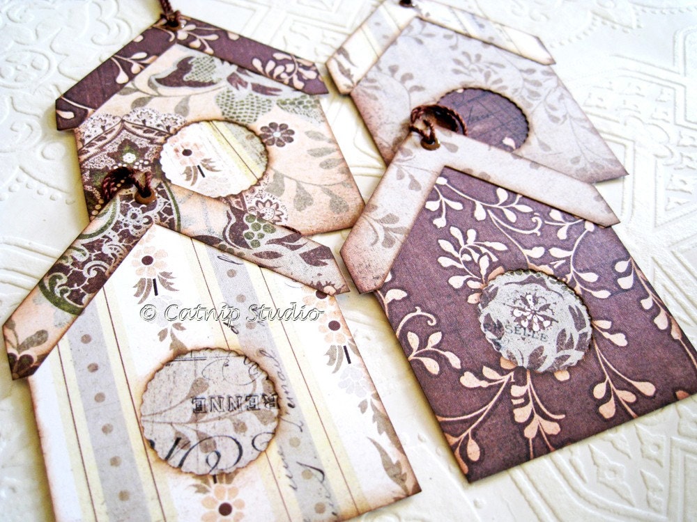 Rustic Bird House Tags, Woodland Tags, Birdhouse Tags, Bird House Tags, brown and cream tags, masculine gift tags,