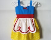 SNOW WHITE dress retro  APRON dress for toddlers baby and girls fun for special occasion or tea party handmade  costume