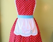 womens apron LUCY ...... RETRO  apron fifties Red Polka Dot flirty hostess gift womens full apron