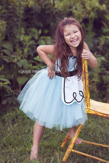 ALICE IN WONDERLAND dress retro  tutu Apron dress costume for girls fun for special occasion or tea party handmade costume