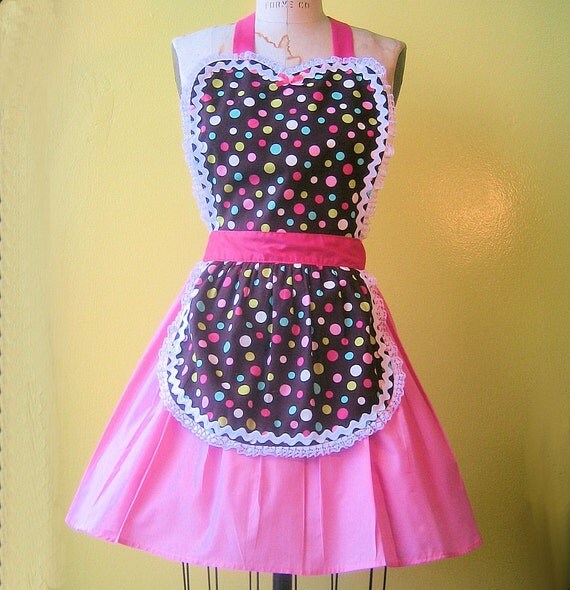 Retro gift Multi pink hostess APRON  CUPCAKE  and apron cupcake DOT  Brown sexy and  vintage