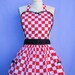 Retro apron 50s DINER Red Checkerboard Womens full APRON vintage style flirty hostess gift aprons