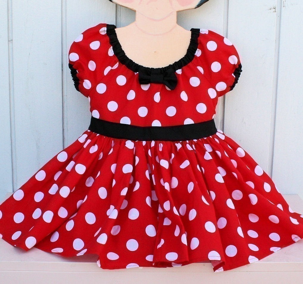 MINNIE Mouse Dress in red Polka Dots super twirly peasant dress mouse costume Birthday party Peagant Flower girl