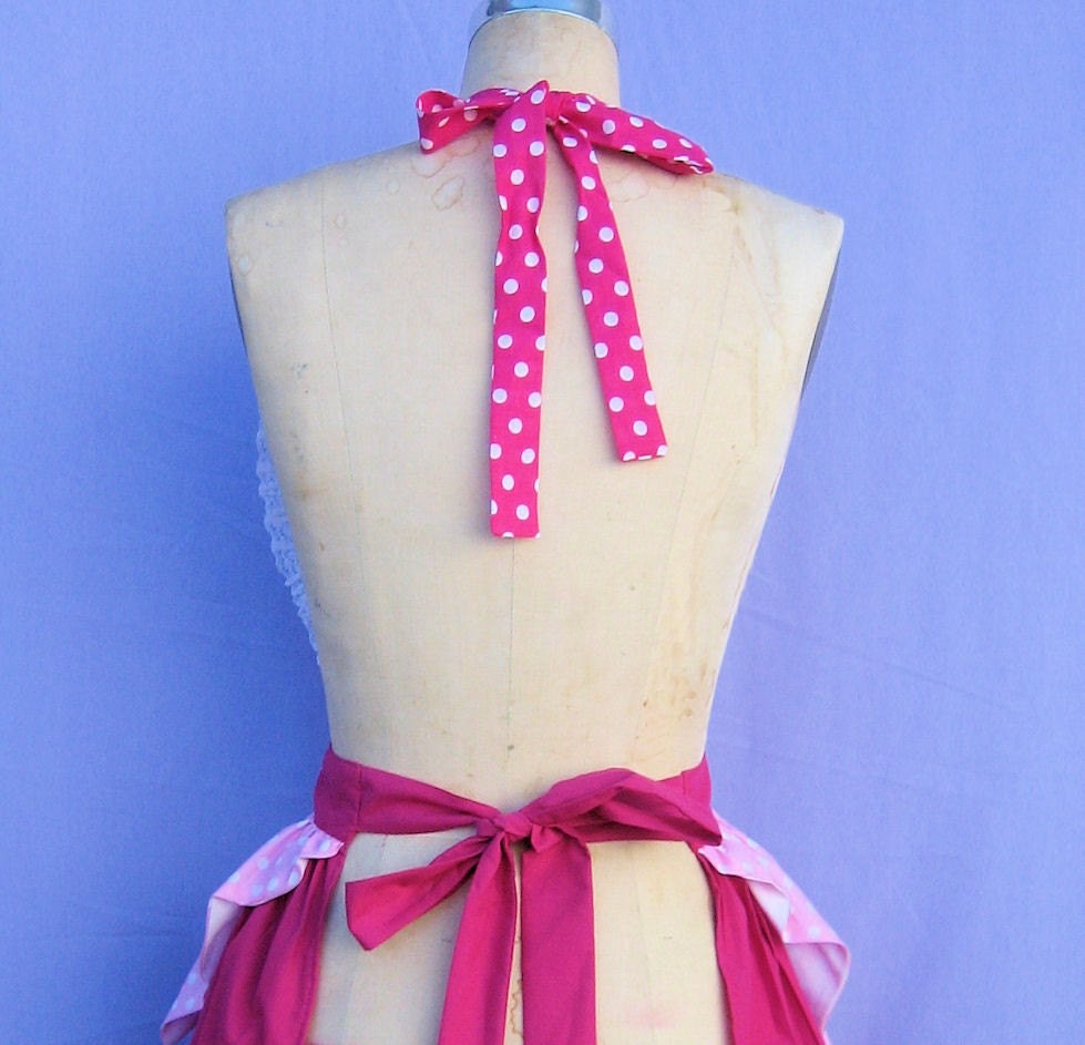 AURORA Sleeping Beauty inspired retro APRON womens full costume aprons in pretty pink polka dots
