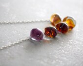 Colorful Glass Droplet Necklace - lampwork boro glass beads & sterling silver chain - violet to golden amber