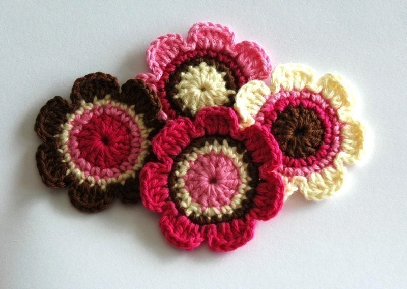 Crochet Applique for Embellishment - Pink and Brown