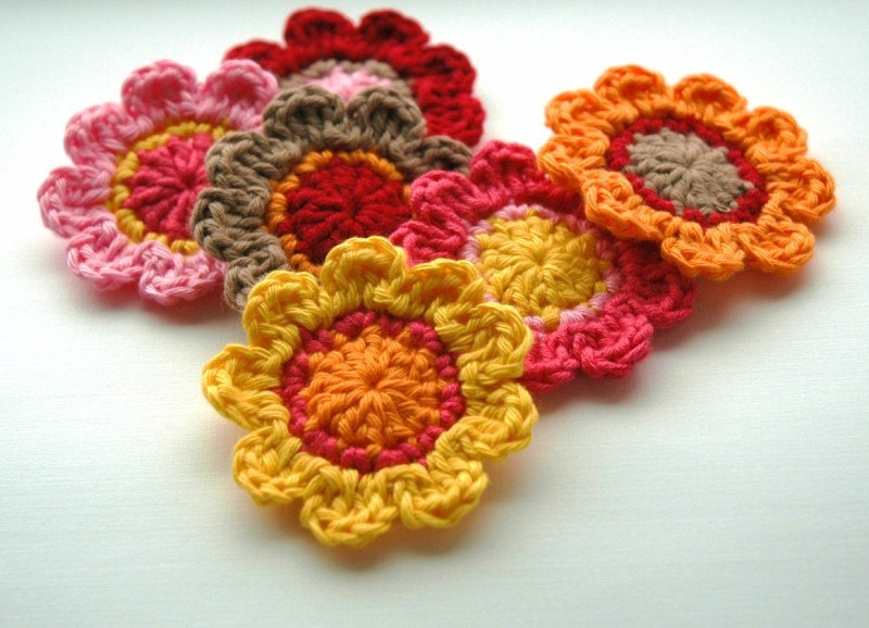 Crochet Flower Motifs x 6