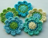 Crochet Flower Motifs - turquoise, peacock blue, aqua, lime