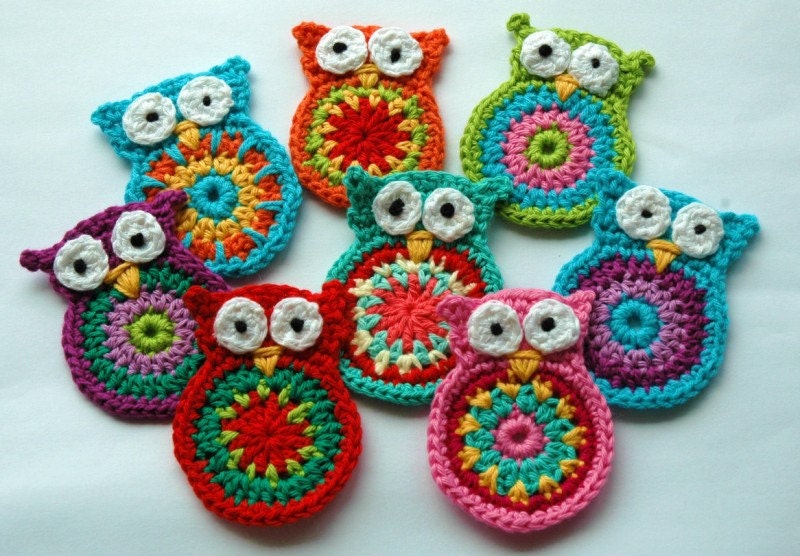 Crochet Owl Applique large size. Price for one owl. - AnnieDesign