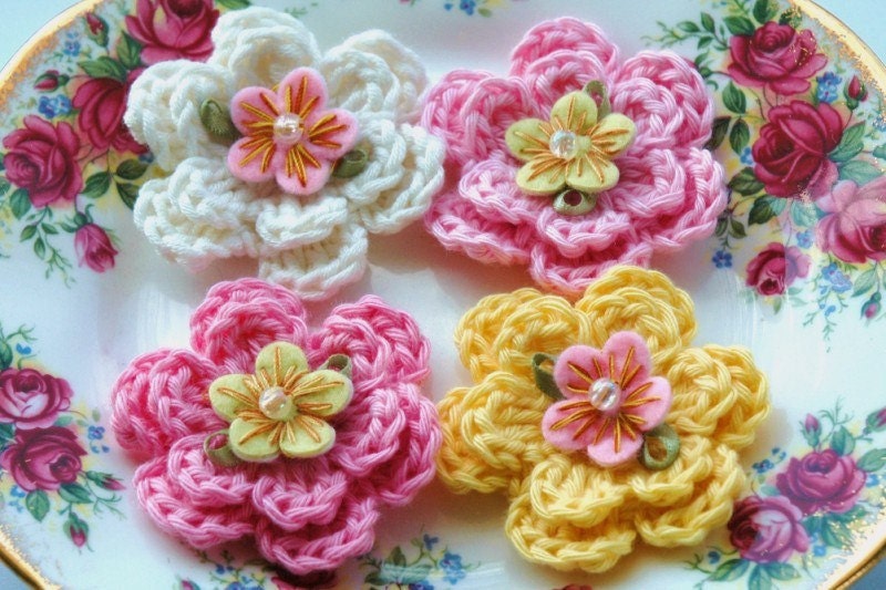 Crochet Flowers x 4