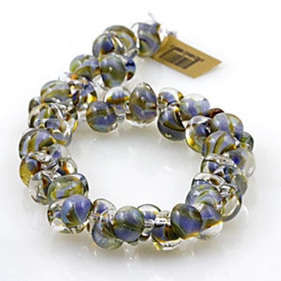 10 Handmade Teardrop Lampwork Glass 13 mm Boro Beads, Vintage Blue Twist (21868)