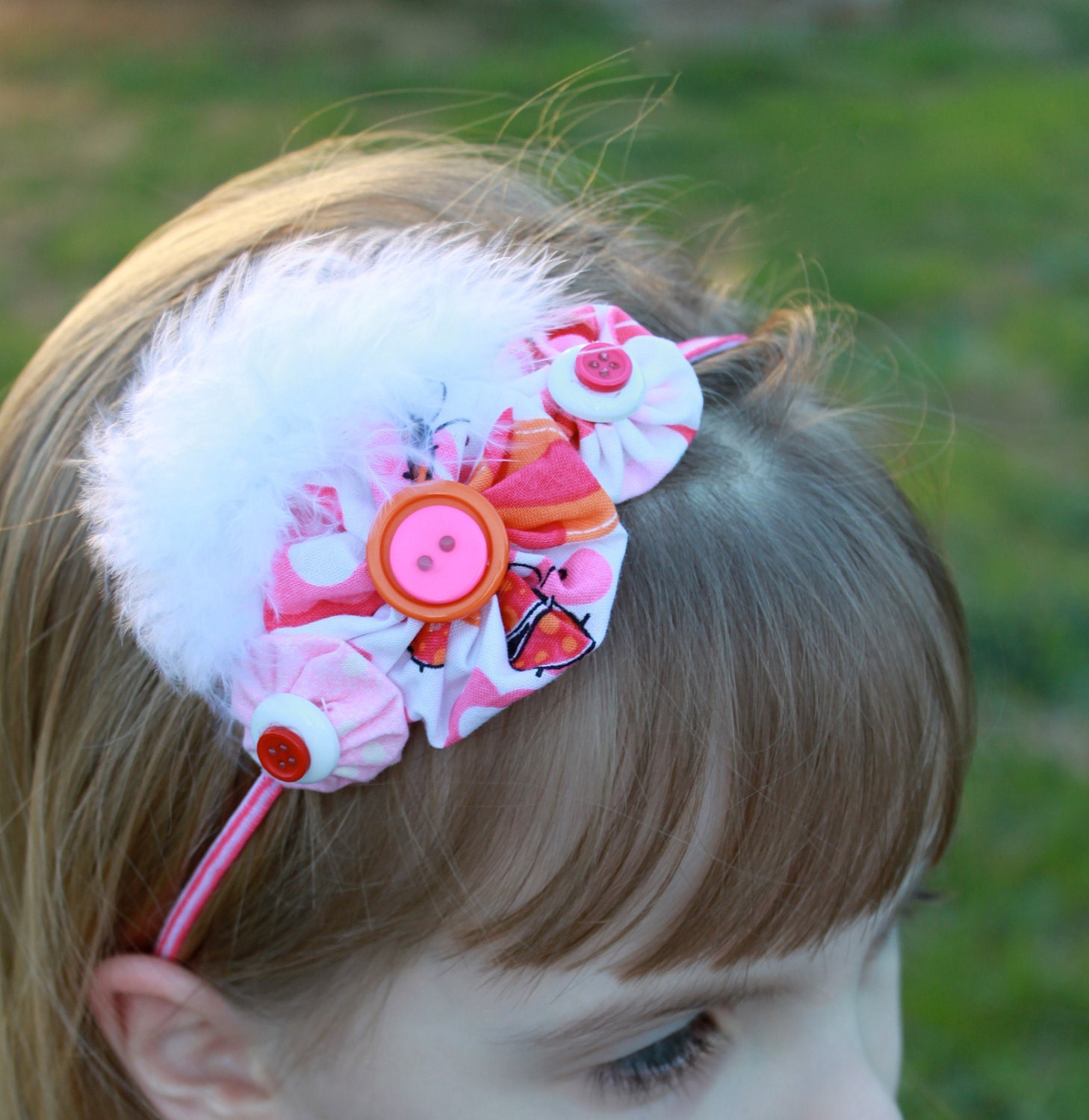 Children's Fascinator Headband -- Pink with White Maribou