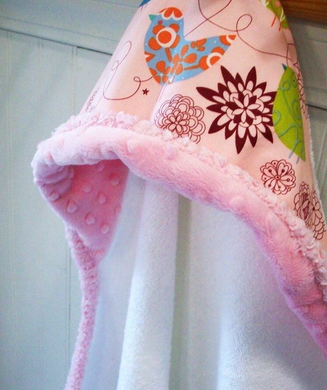 Baby Hooded Towels-Pink-Love-Birds-Minky-Savvy Baby Goodies-Child-Beach-Bath-Pool-Kids-Terry-Cover Up-Gifts-Girls