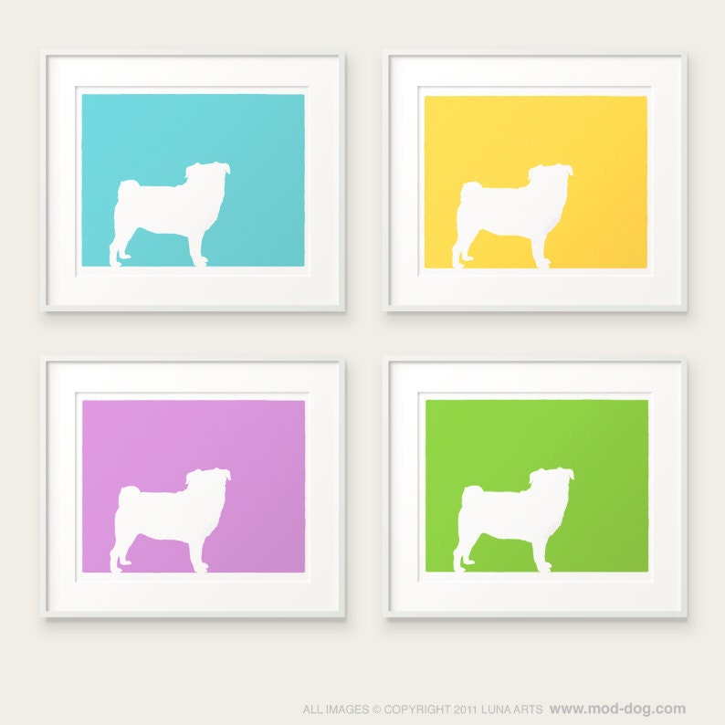 Mod Pug Dog Silhouette Fine Art Print - 8x10