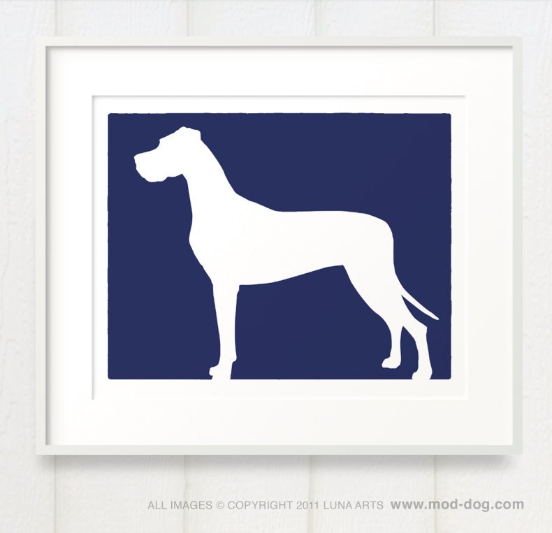 Mod Great Dane - Natural Ears - Dog Silhouette Fine Art Print 8x10