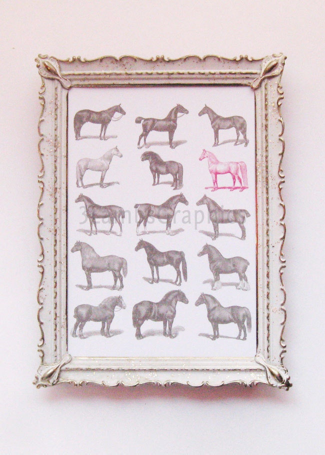 Horses Print Horse of a Different Color Farm Animal 11 x 14 Pink Gray Print