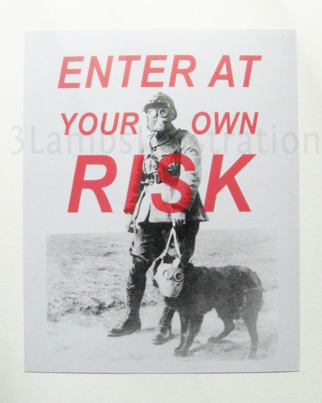 Funny Enter At Your Own Risk Bathroom Bedroom Gas Mask 8 x 10 Print