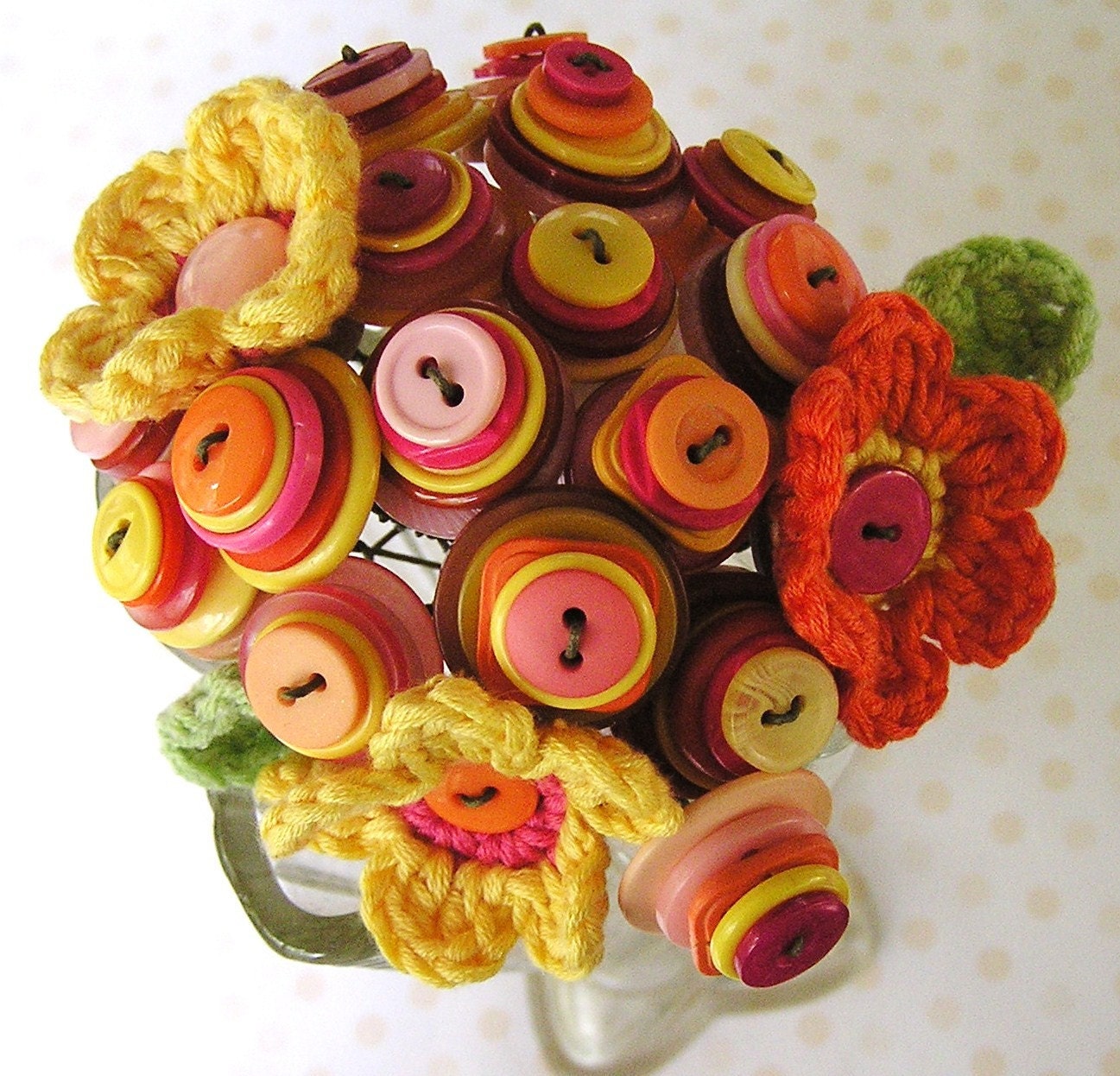 Button and crochet flower bouquet - citrus