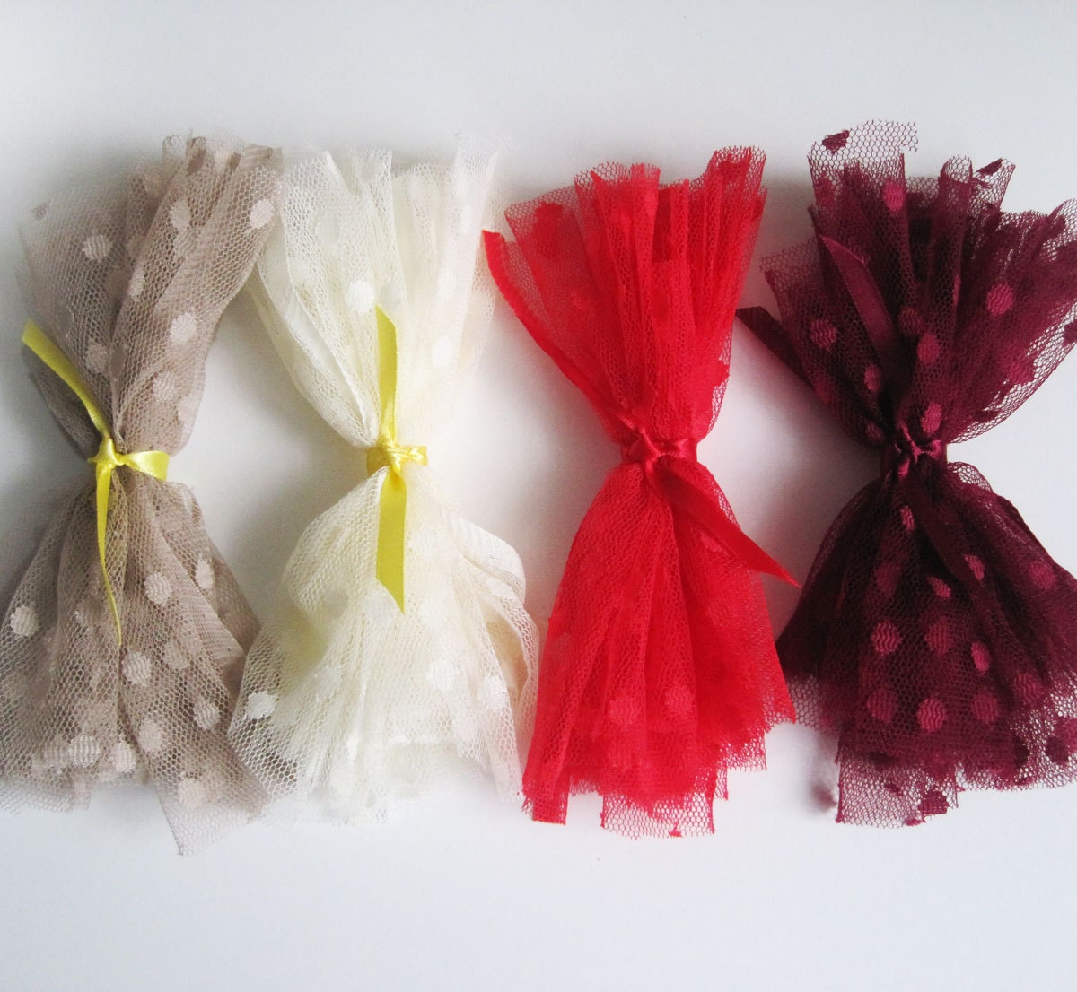 polka dot tulle fabric sample - mink/vanilla/red OR burgundy