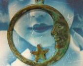 Verdigris Patina Large Moon and Star Pendant Charms 678VER X2