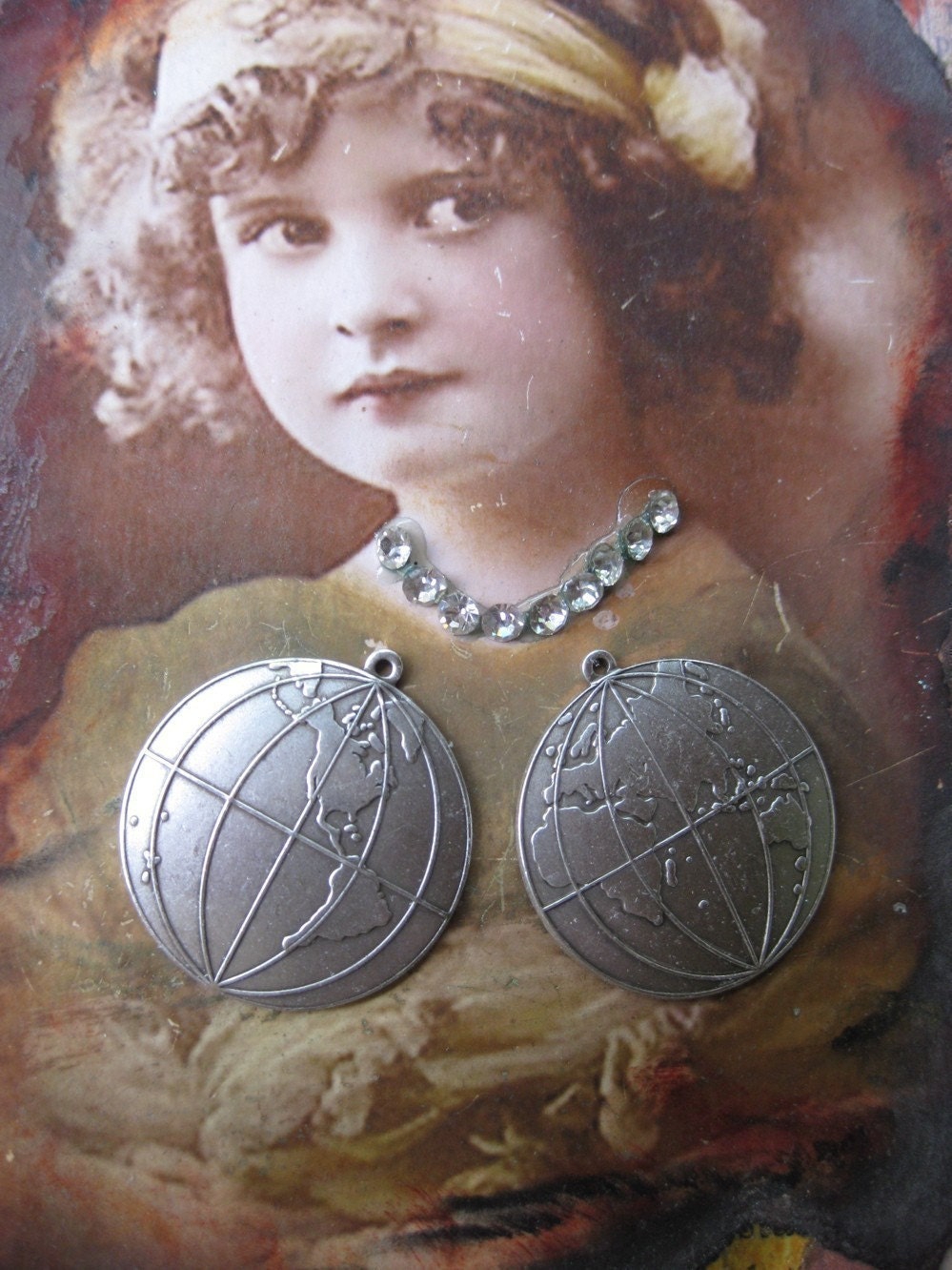 Antique Silver Ox Plated World Globe Map Charms 551SOX x2