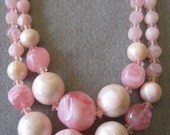 Vintage Marbled Pink Bead Double Strand Costume Necklace - treasureturf