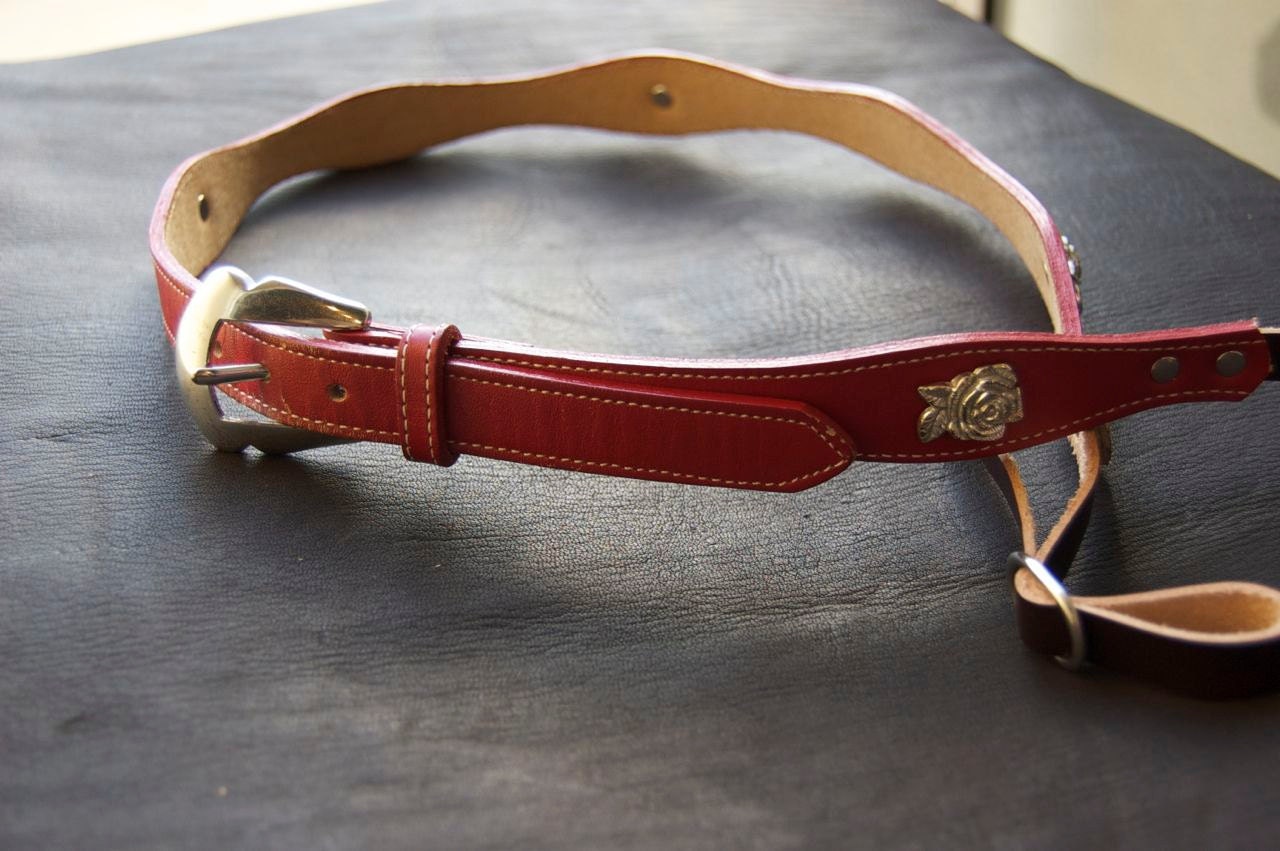 dSLR Red Leather Silver Roses Camera Strap