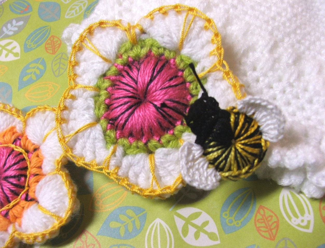 Sassy Flower and Bee PATTERN - FLOWERS and BEES - pdf Crocheted Flower Pattern for Flower, Bees, Butterfly, Ladybug and Baby Cap
